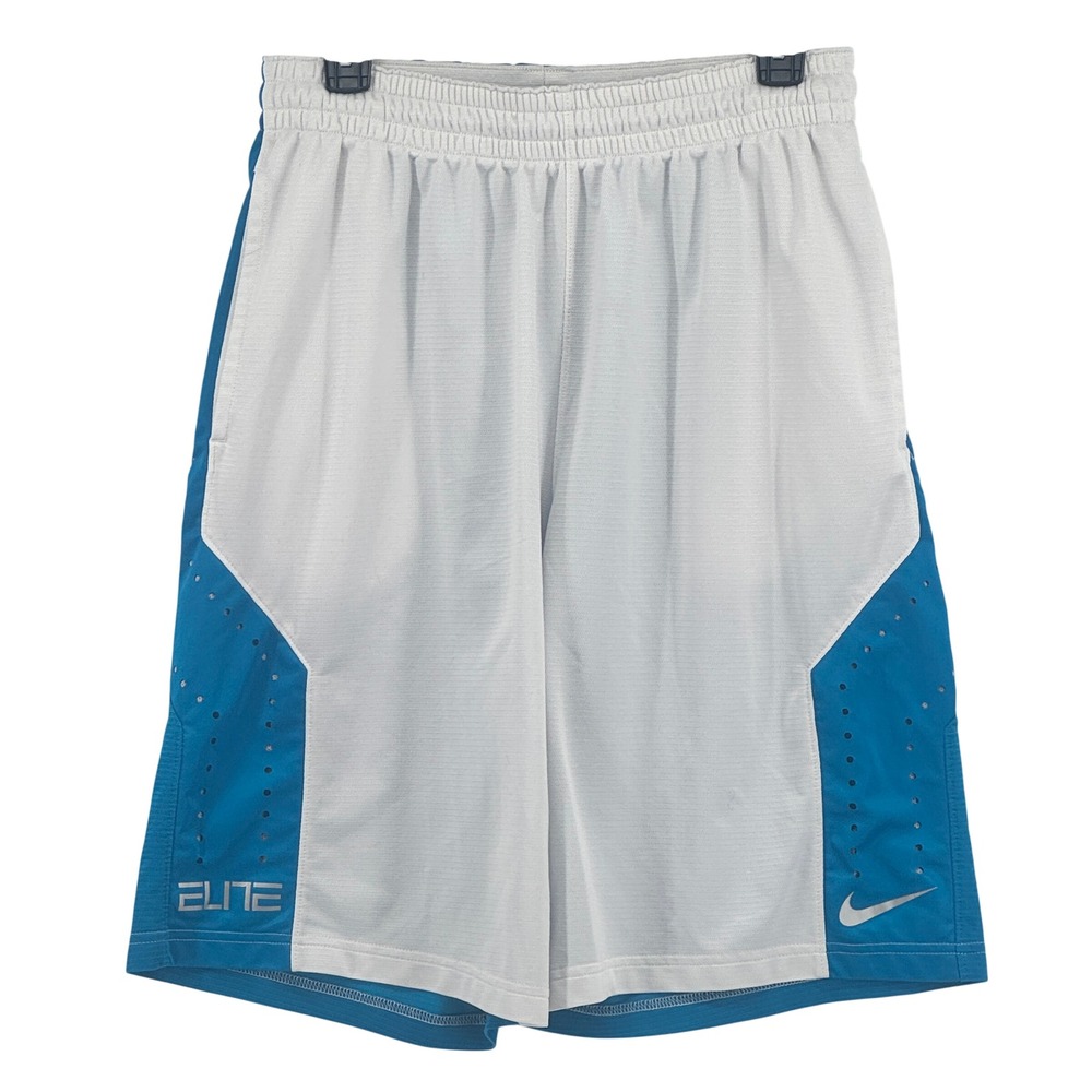 Nike Elite Basketball Shorts Mens Large White Blue Dri-FIT Perforated Athletic